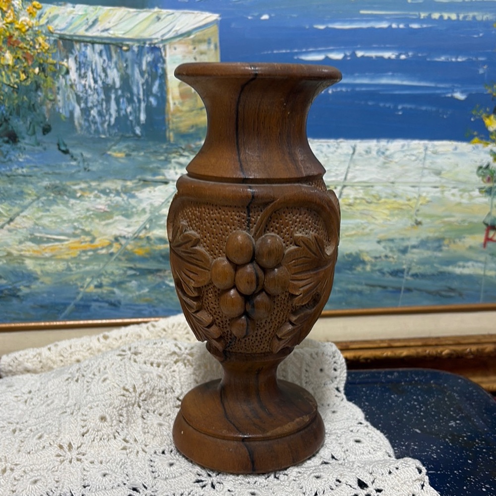 Vintage hand-carved wooden vase